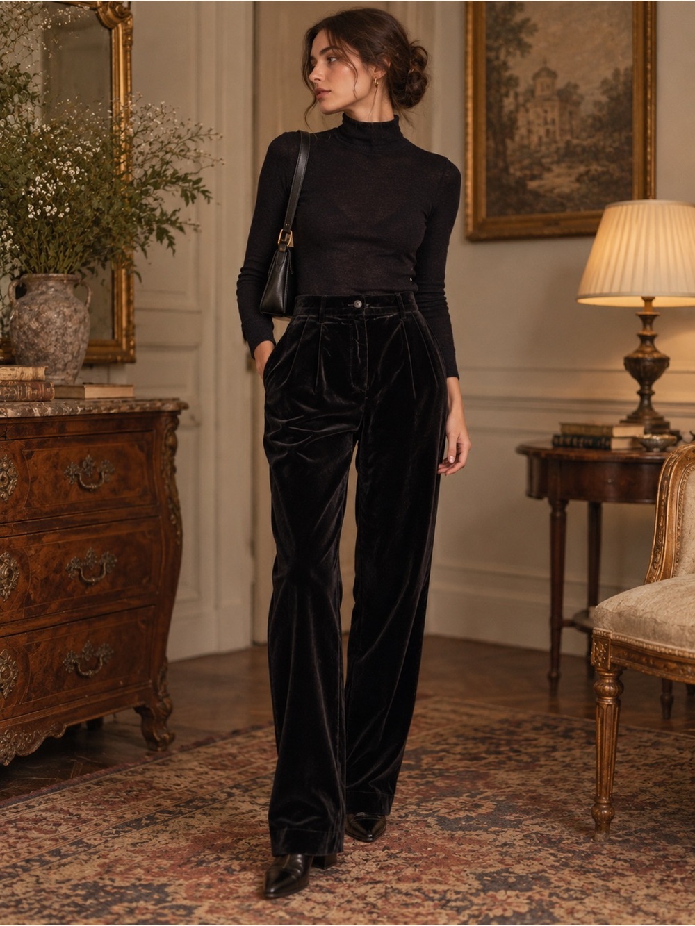 Giorgio Armani ✨Vintage✨ Le Collezioni Black Velvet-Like Pleated Pants 44/10